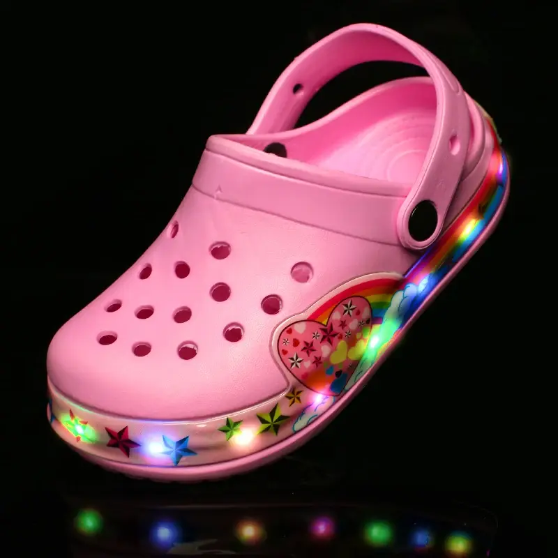 LED Flashing Girl Boy Kids Sneaker Hole Sandals First Walker Children's Boots In Summer Hollow Baby Beach Shoes 0