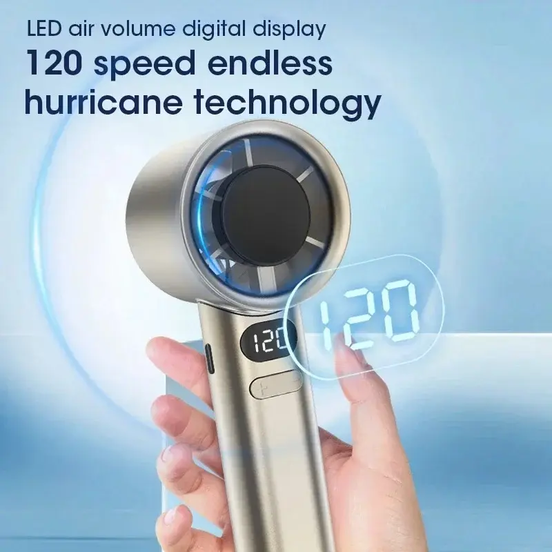 High-Speed Adjustable Handheld Desktop Fan | USB Rechargeable Turbofan with LED Display | Ultra-Quiet, Portable & Powerful | Up to 8H Battery Life | Infinitely Variable Speed Control | Ideal for Office, Travel & Home Use – Silver-Pro 3