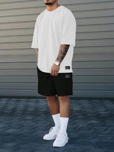 Two-Piece Set Men's Letter Print Short Sleeve Tee & Track Shorts Set, Loose Casual Round Neck T-shirt & Sweat Shorts, Summer Clothes Set for Men