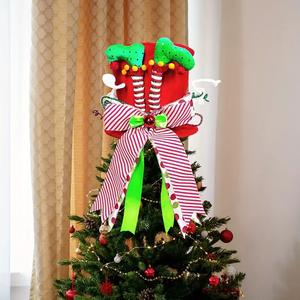 Christmas Tree Top Hat, 1 Count Candy Bar & Twister Stick & Ribbon Bow Decor Tree Topper, Festive Decorations for Home Party