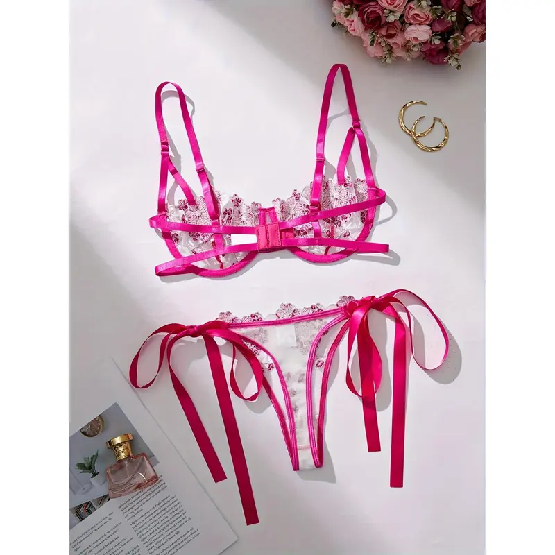 Thin Shoulder Strap Design Lingerie Set, Intimates Bra & Panty, Women's Sexy Clothing 3