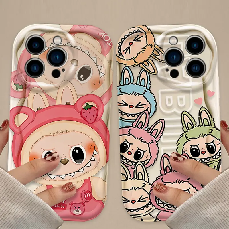 Cartoon Lovely Labubu 3D Wave Case For iPhone 16 15 14 13 12 11  Shockproof Silicone Back Cover