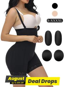 Women's Contrast Lace Zipper Shapewear Shorts with Four Pads, Adjustable Strap Waist Trainer Hip Padding Shapewear Bottoms, High Stretch Tummy Control Butt Lifter, Ladies Shapewear for All Seasons,  Tight Fit, Womenswear, Solid Backless Shapewear