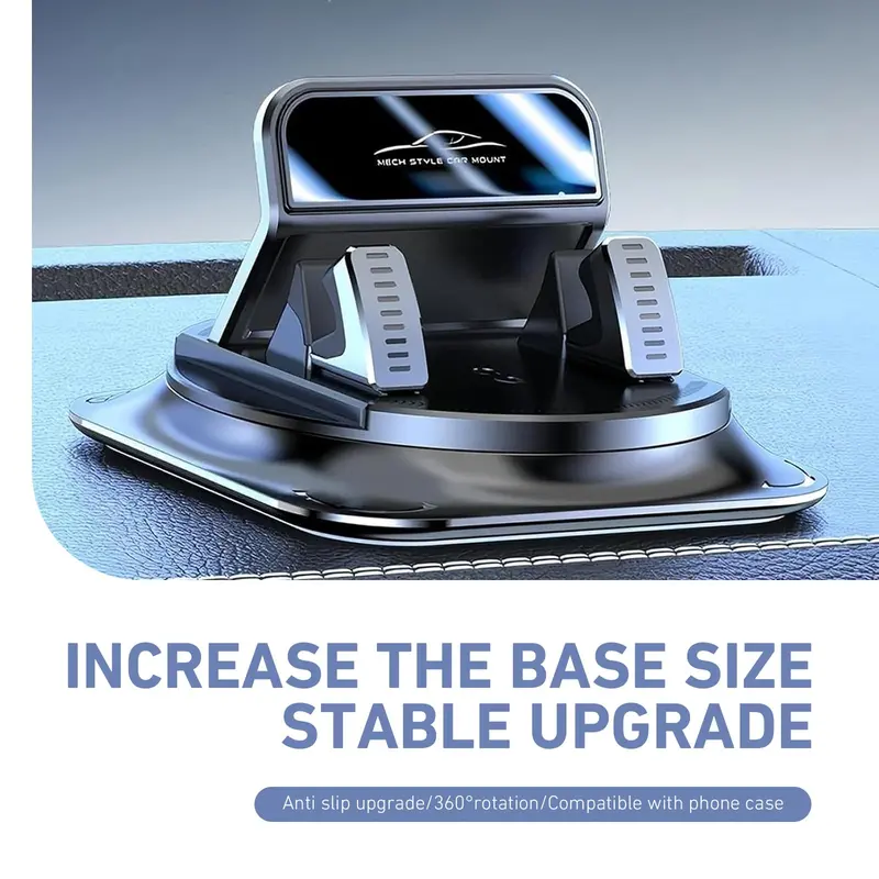 360° Rotation Dashboard Phone Holder for Car, One-Hand Operation Mount with Anti-Slip Grip & Adjustable Spring Clip, Compatible with iPhone & Samsung, with Tray