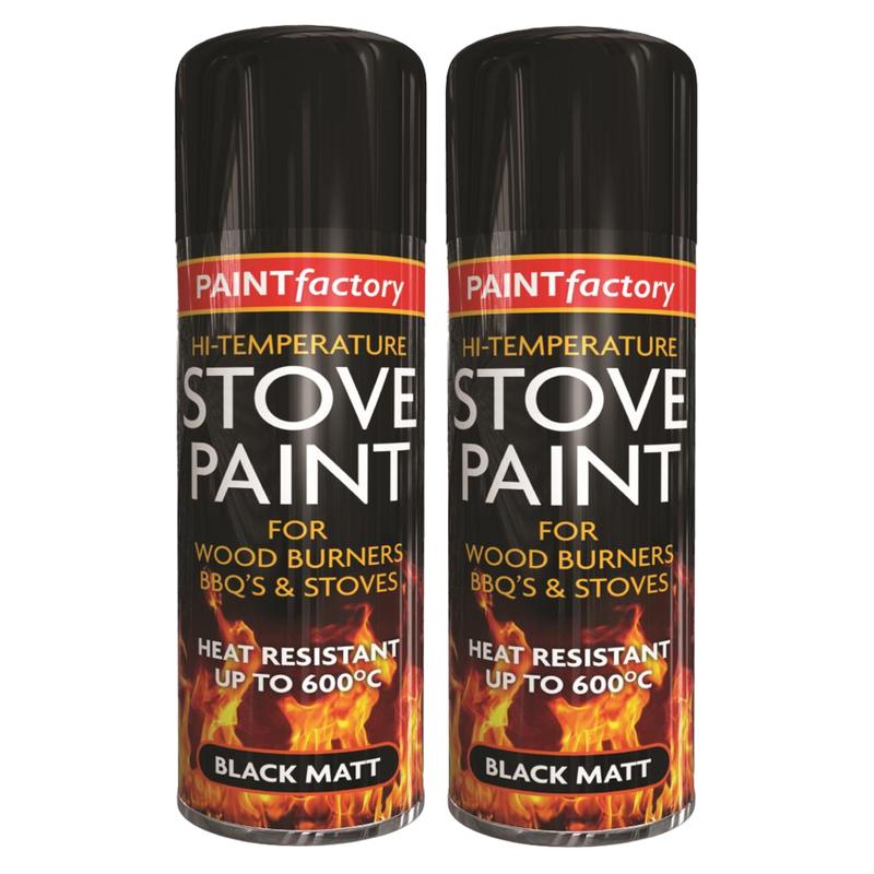 2 X Paint Factory High-Temperature Stove Spray Paint Heat Resistant Up to 600°C For Wood Burners BBQ | Stoves Black Matt Spray 340ml | Durable & Long-Lasting Protection | Ideal for High-Heat Surfaces 0