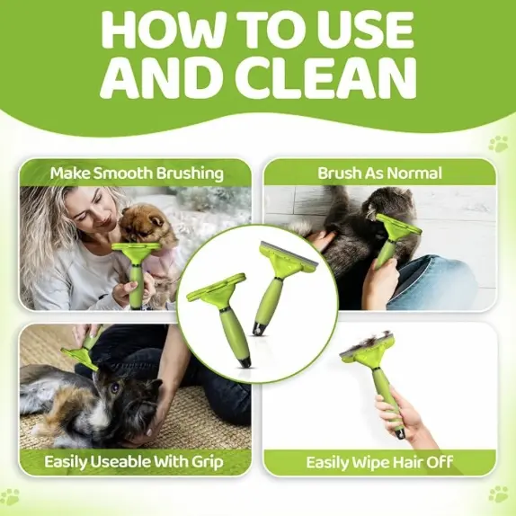 Deshedding Brush & Grooming Tool for Dogs & Cats with Gel Handle – Reduces Hair Shedding | Professional Dog Hairbrush With Stainless Steel Comb for Removal of Short, Medium & Long Hair (Large) 4