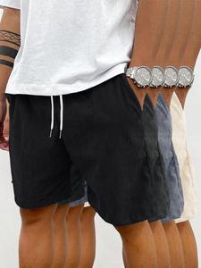 Men's Solid Color Pocket Corduroy Shorts, Casual Breathable Comfy Loose Fit Shorts for Daily Wear, Men's Bottoms for Spring & Fall