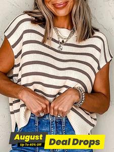 Women's Striped Print Crew Neck Sweater Pullover, Casual Jumper for Summer, Fashion Women's Knitwear for Daily Wear, Womenswear