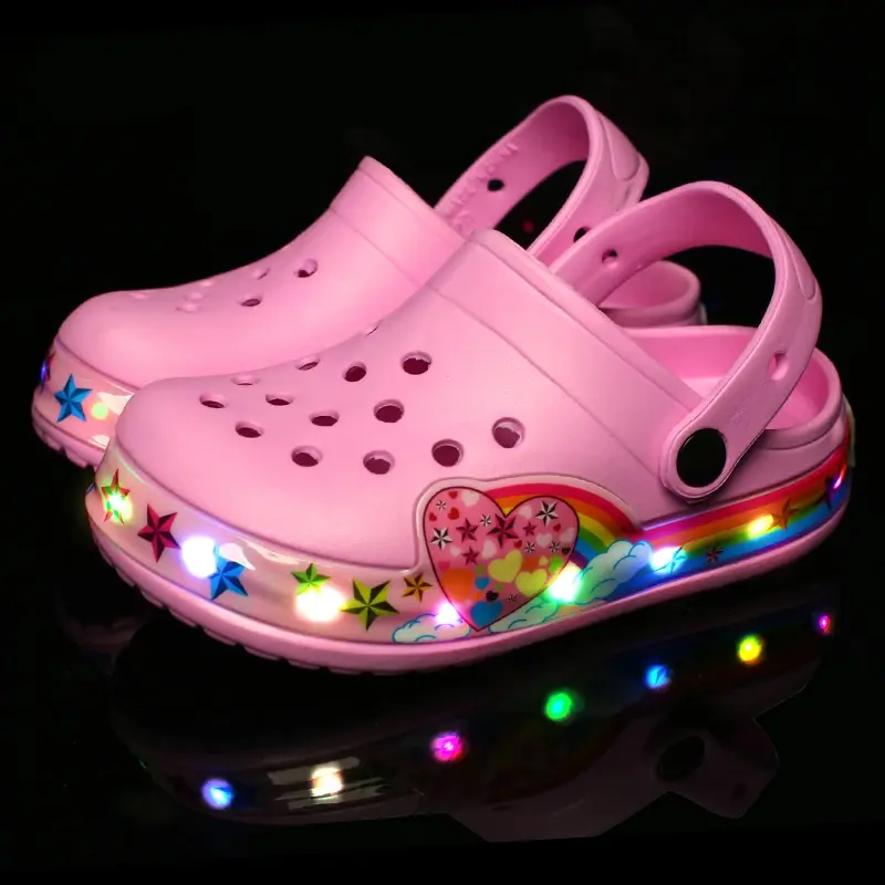 LED Flashing Girl Boy Kids Sneaker Hole Sandals First Walker Children's Boots In Summer Hollow Baby Beach Shoes 4