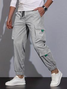 Men's Solid Flap Pocket Drawstring Waist Cargo Pants, Regular Fit Casual Fashion Jogger Pants for Daily Wear, Men's Trousers for All Seasons
