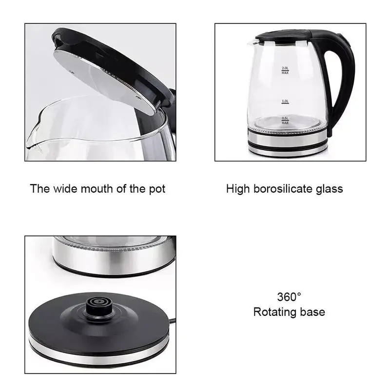 2L Electric Kettle Glass Fast Boil 360° Blue LED Illuminated Portable Jug 1800W 5