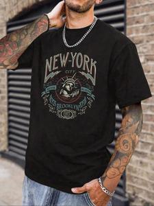 Men's Letter & Figure Print Round Neck Tee, Loose Casual Short Sleeve Crew Neck T-Shirt for Summer, Fashion Men's Top for Daily Wear, Tropical