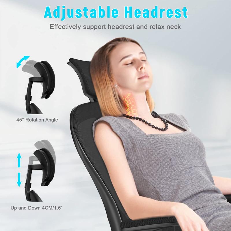 naspaluro Office Desk Chair with Flip-Up Armrest High Back Ergonomic Computer Chair with Adjustable Headrest and Lumbar Support Executive Swivel Chair for Home and Office - Black 4