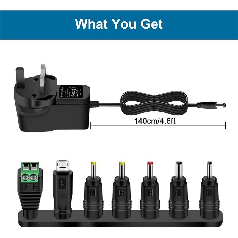12V 1A Power Supply Adapter, Universal AC to DC Power Adapter with 7 Tips for Electronic Devices LED Strip Lights CCTV Camera TV-Box Speakers Router Tablet 2