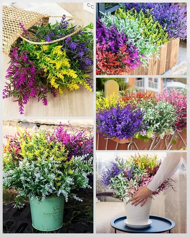 Mixed Color 16 Bundles Artificial Lavender Flowers - UV Resistant Outdoor Plastic Flower for Indoor and Outdoor Decorations - Decorative, Fruit 5