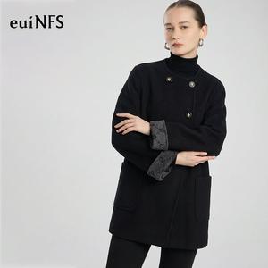 【euiNFS】Women’s Minimalist Wool Blend Mid-Length Coat with Asymmetric Button Detail【E463009】