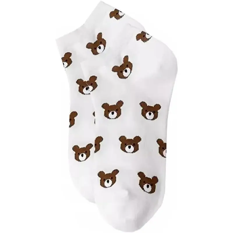 Womens 1 Pair Cute Teddy Bear Novelty Low Cut Trainer Socks One Size UK 3-7 EU 35-40 5