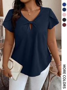 【Plus Size】 Solid Color Blouse, Casual Short Sleeve Blouse for Summer, Women's Plus Clothing for Daily Wear