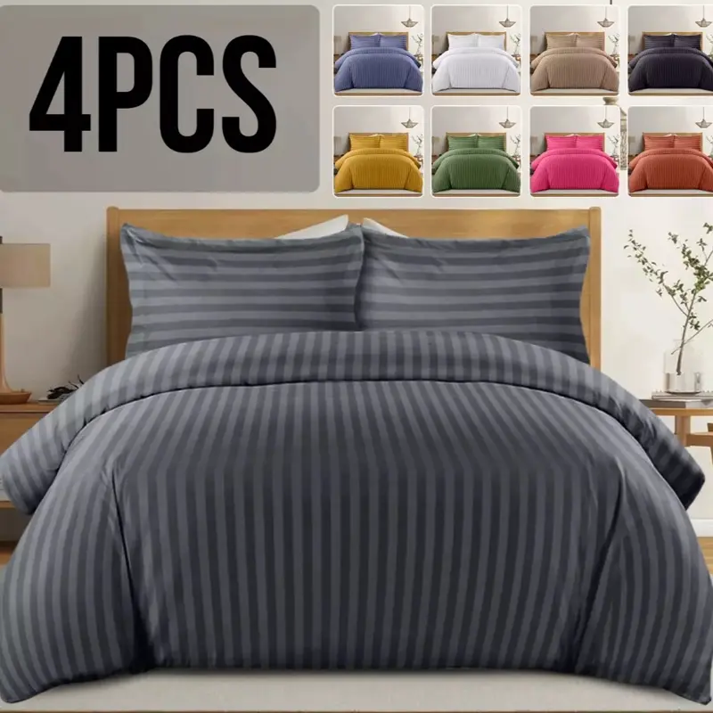 4 Piece Complete Bedding Set Duvet Cover Set With Fitted Bed Sheet & Pillowcases