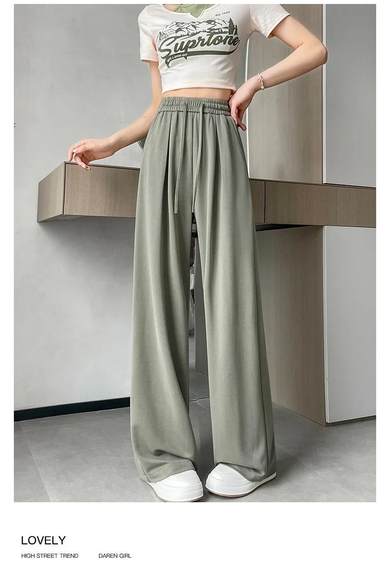 Product Introduction of 2025 New Summer Women's Casual Pants High Waist Solid Minimalism Loose Floor Length Wide Leg Trousers Female 45
