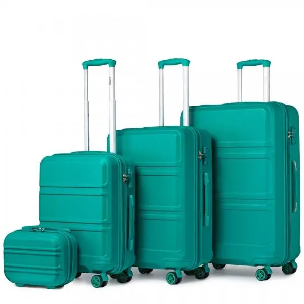 [MissLulu Bags] Sculpted Horizontal Design ABS 20''/24''/28'' Suitcase with TSA Lock and 12'' Vanity Case- Teal
