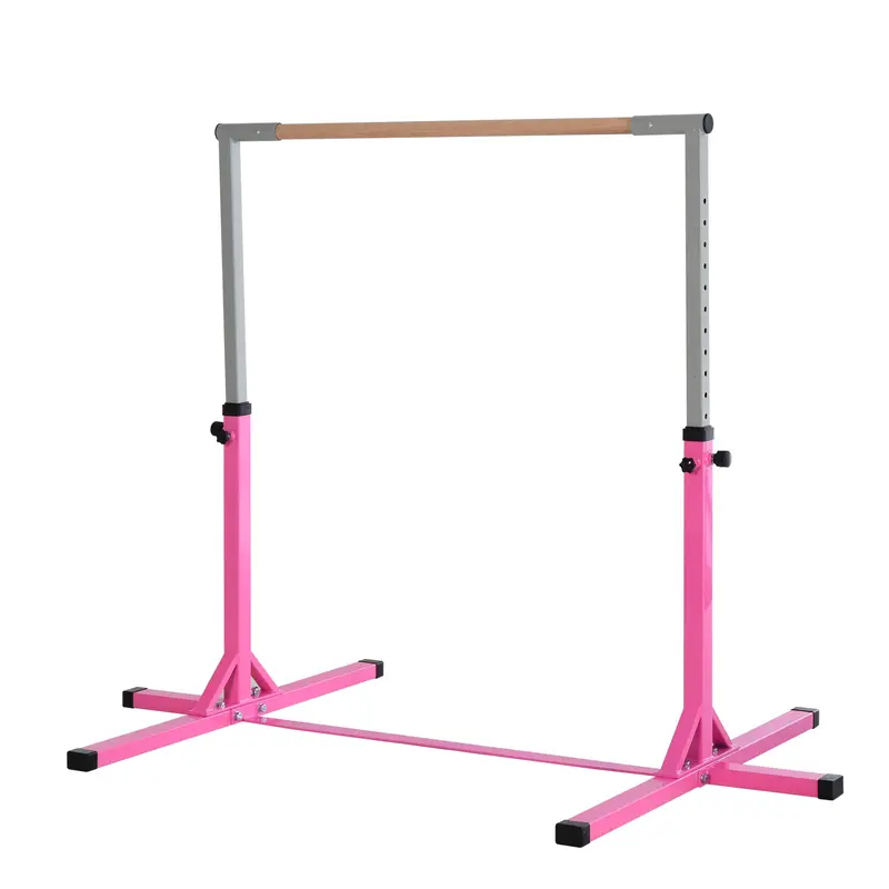 Steel Frame Adjustable Horizonal Gymnastics Bar for Kids Pink 1