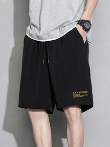 Men's Summer Clothes Loose Letter Print Drawstring Waist Shorts, Casual Pocket Shorts for Summer, Men's Bottoms for Daily Wear