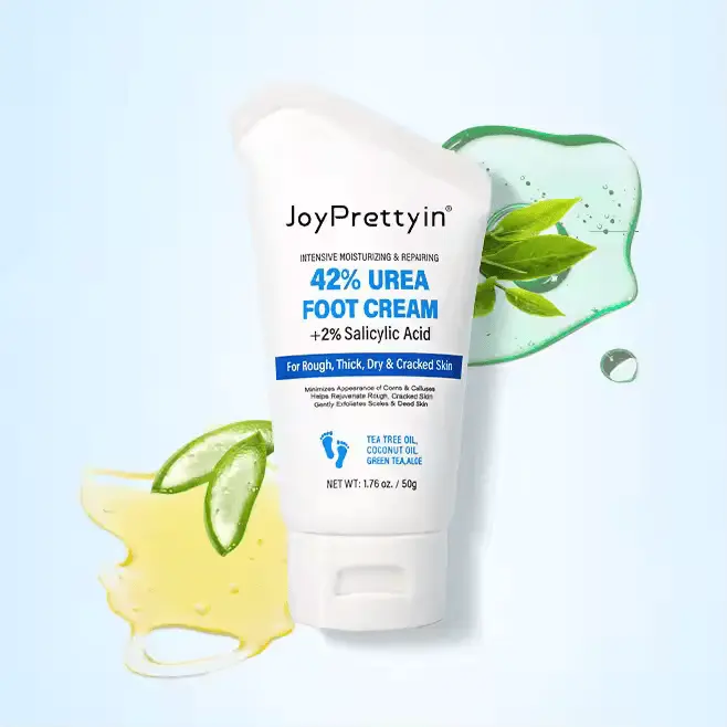 JoyPrettyin Urea Foot Cream 50g – Moisturizing & Exfoliating for Dry, Cracked Feet & Heels – with Tea Tree, Coconut Oil & Aloe Vera Lightweight Moisturize