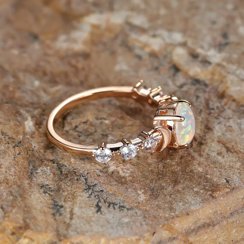 Delicate Moonstone Opal Ring Faux Oval Cut Gemstone Hand Jewelry Engagement Ring Jewelry For Women 5