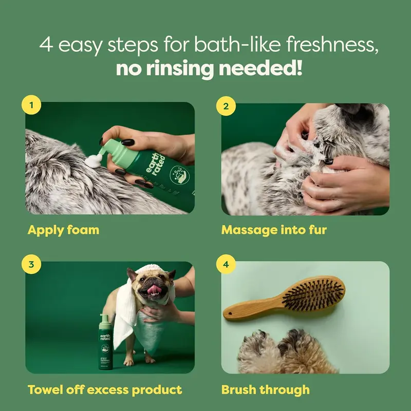Earth Rated No-Rinse Dog & Puppy Shampoo, Convenient Waterless Dog Shampoo for Cleaning, Conditioning & Detangling, for All Coat Types, Refreshing White Tea & Basil Scent, 7 oz. 6