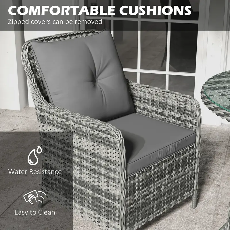 4 Seater Rattan Dining Set with Parasol & Cushions - Mixed Grey 4