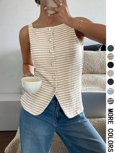 Women's Square Neck Tank Top, Casual Sleeveless Button Closure Top for Daily Wear, Ladies Clothes for All Seasons