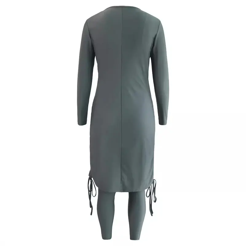 Muslim Fully Surrounded Sun Protection Split Conservative Swimsuit Pleating Tight Surfing Diving Three-Piece Swimsuit 2