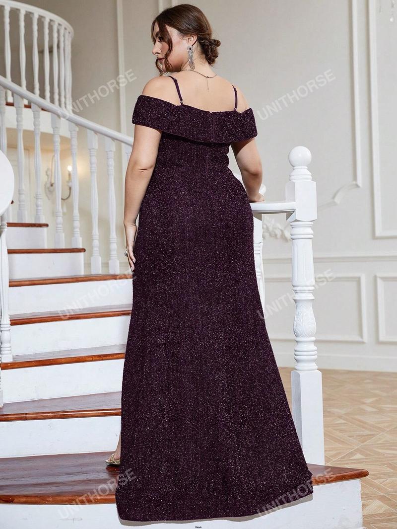 Product Introduction of Sequin Thigh Split Shoulder Plus Cold Formal Dress 32