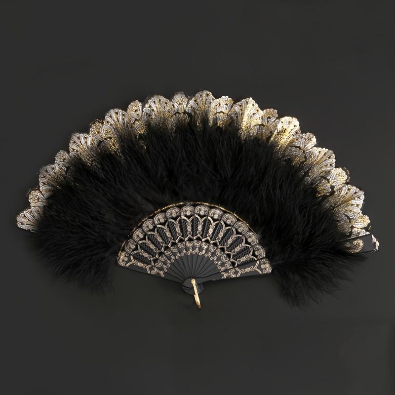 Luxurious Thickened Feather Folding Performance Fan - Large Handheld, Lightweight, and Durable for Adults, Chinese Cheongsam Runway Show Accessory, Multi Color Available, Perfect for Dance, Performance, and Fashion Show 5