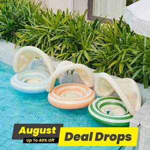 Inflatable Swimming Ring with Canopy, 1 Count Colorful Inflatable Swimming Circle with Handle, Swimming Pool Toy for Beach & Pool, Pool Floaties, Swimming Pool Set