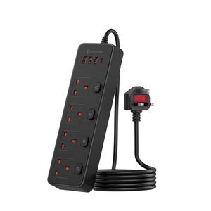 Multipurpose 4-Outlet Surge Protector Power Strip with 3 USB & 1 Type-C Ports, Extension Socket with Separate Control Switch, Suitable for Office, Bedroom, Kitchen, Living Room