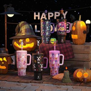 【Meoky】40oz Holiday Straw Handle Cup, 1/2 Counts Cup, Leak-proof Cup Lid, Silicone Handle, Non-slip Noise Reduction Pad At The Bottom, Stainless Steel Thermos Cup, Wide Mouth and Narrow Bottom for Easy Cleaning and Car Loading, Valentine's Day Gift