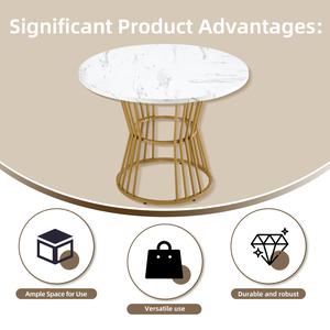White with Metal Leg (1 piece), Kitchen Table, Sturdy Metal Frame, Modern Marble or Dining Tables, Breakfast Table and Breakfast Table Restaurant, White/Gold