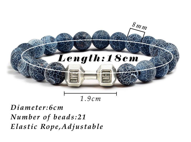 Product Introduction of Natural Volcanic Stone Bracelet Men Matte Black Lave White Beads Charm Dumbbell Strand Bracelets Women Barbell Fitness Jewelry 15