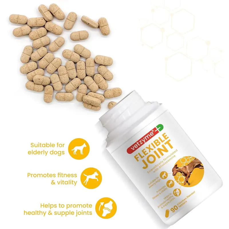 Vetzyme Flexible Joint Supplements for Dogs (90 Tablets) - Hip and Joint Care with Glucosamine, Tasty Chicken Flavour 2