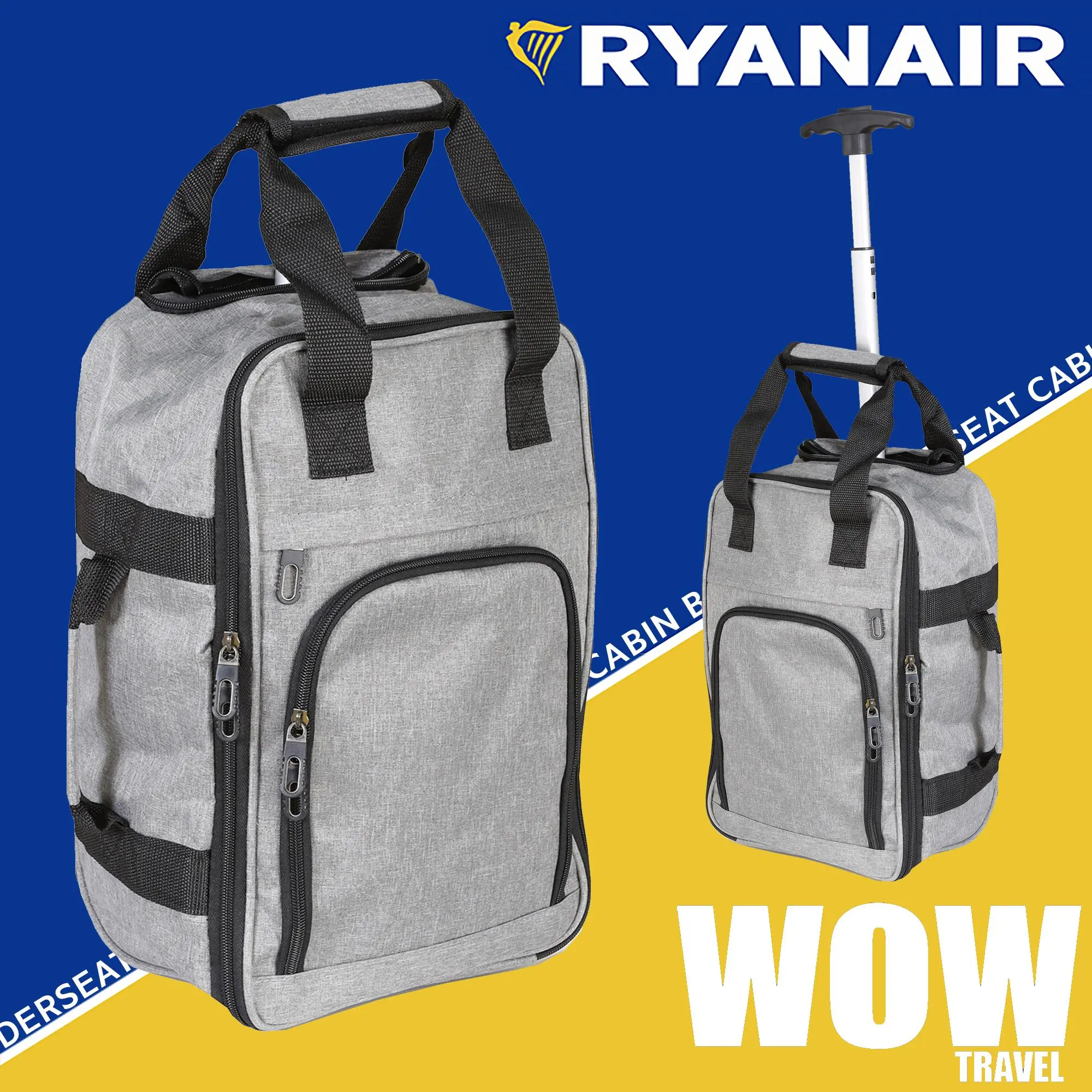 WOW Travel Underseat Wheeled Trolley Cabin Bag for Ryanair Flights - 2-Wheeled Travel Bag (40x25x20 cm)
