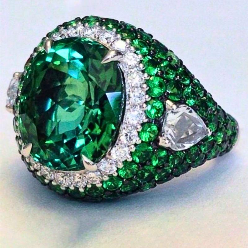 Fashion zinc alloy ring with green round Cubic Zirconia stone for men's business style, party jewelry, wedding ring, engagement ring, exquisite gift for him, husband, father, father's day 5