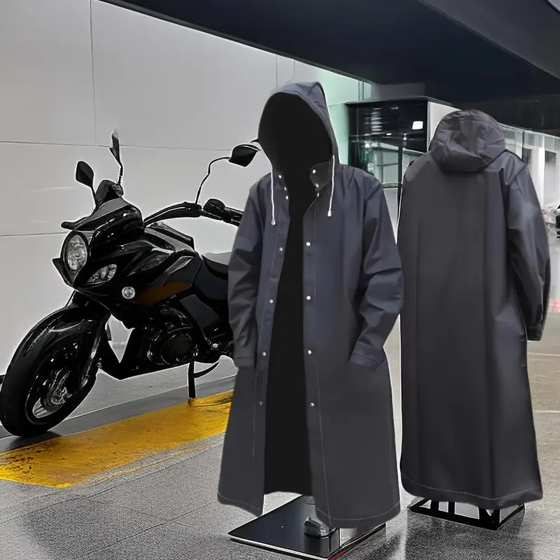 Unisex Black EVA Waterproof Raincoat, Long Hooded Rain Jacket for Motorcycle, Cycling, Hiking, Fishing - No Pocket Outdoor Gear 1
