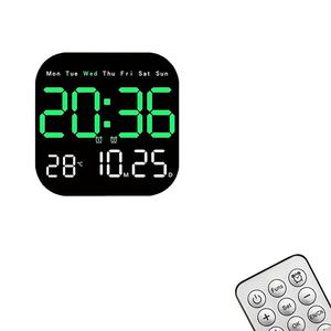 Intelligent Large Screen Digital Living Room Wall Clock with Remote Control, Battery Powered LED Wall Clock with Calendar Time and Temperature Display, Gift, Decor, Home Goods, Decoration Items, Green, Electronic