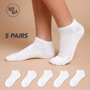 RELA RELA Womens 5 Pairs Cotton Trainer Socks Size 3-7 Soft Breathable Ribbed Cuffs Low-Cut Fit for Trainers & Casual Footwear