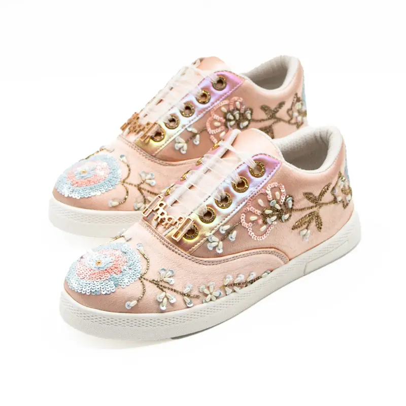 Cora Luxury Pink Satin Handmade Embellished Tennis Shoe 1