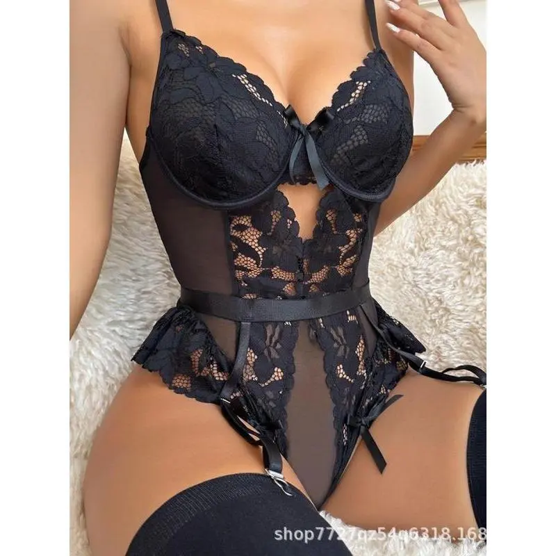 Women's Cut Out Lace Sexy Lingerie Set, Adjustable Strap Sheer Bodysuit & Garter Belt & Stockings, Women's Lingerie & Underwear for All Seasons 2