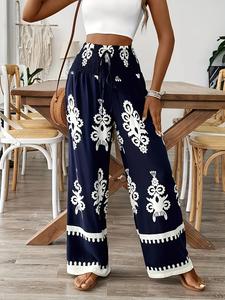 【Plus Size】Floral Print Pants, Boho Casual Comfy Trousers for Daily Holiday Vacation Wear, Women's Bottoms for Summer