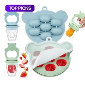 Cartoon Bear Design Pacifier with Ice Cube Tray, 2 Counts/set Feeding Baby Fruit & Vegetable Feeder & Ice Mold, Silicone Baby Fruit Bite Tool #TOP PICKS